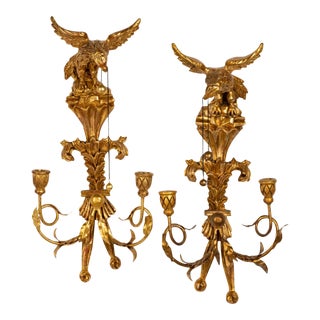 Pair of 50's Cannell & Chaffin Hollywood Regency Giltwood Candle Sconces For Sale