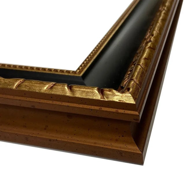 Victorian Early Victorian Gentleman Framed Oil Painting Print on Canvas, Black and Antiqued Gold Frame For Sale - Image 3 of 4