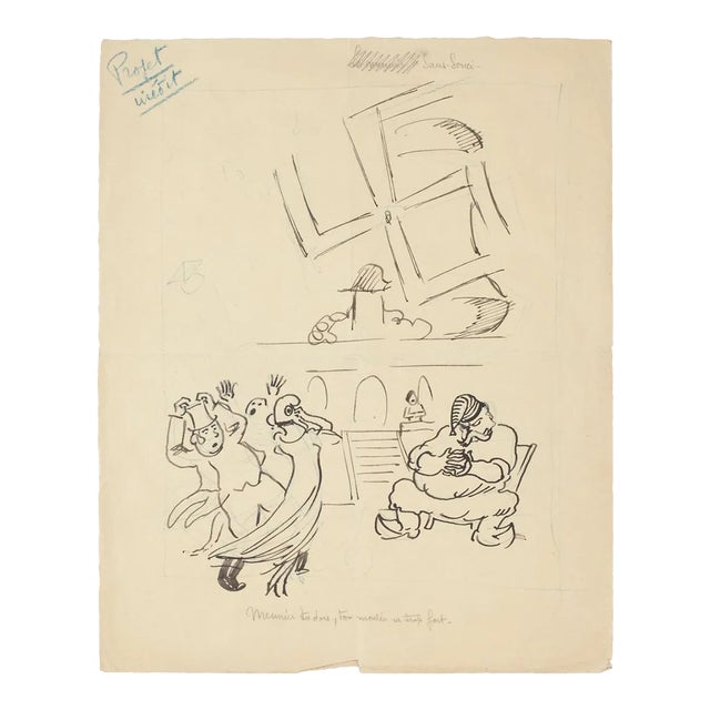 Study of Figures - PenDrawing by E. Hugon - Late 20th Century Late 20th Century For Sale