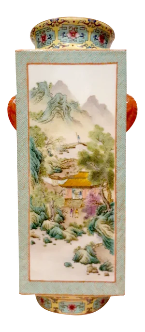 Early 20th Century Chinese Porcelain Landscapes and Garden Scenes Cong Vase