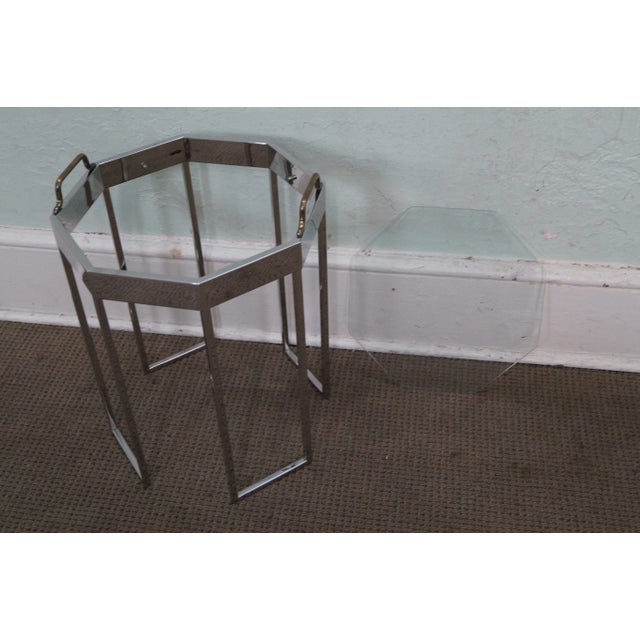 Chrome & Glass Octagon Side Tables - Pair For Sale - Image 10 of 10