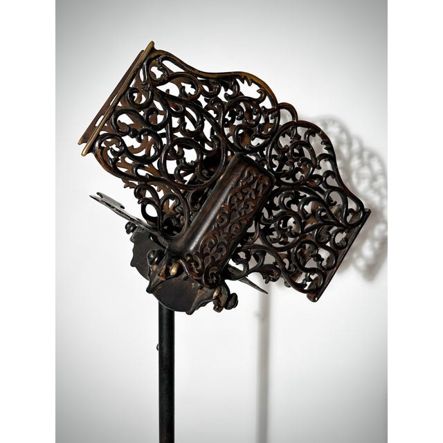 Antique Reticulated Bronze and Iron Library Book Stand For Sale - Image 4 of 8