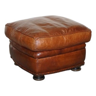 Vintage Brown Leather Pouf For Sale