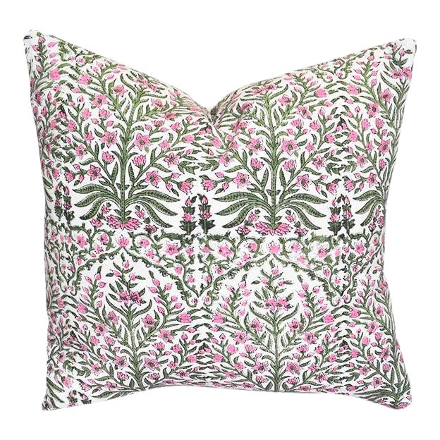 Pink and Green Block Print Down Filled Pillows 20” X 20” - India For Sale