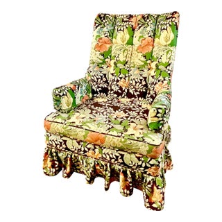 Vintage English Boho Chic Arts & Crafts Drexel Botanical Chintz Flora Lounge Chair, Reupholstered. For Sale