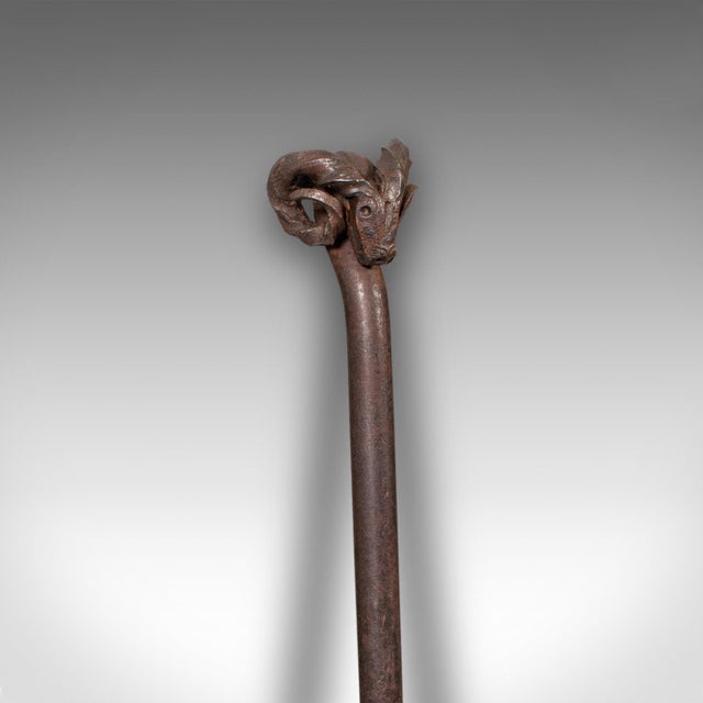 Antique Ram's Head Fire Poker, English Wrought Iron, Aries, Fireplace, Edwardian For Sale - Image 4 of 10