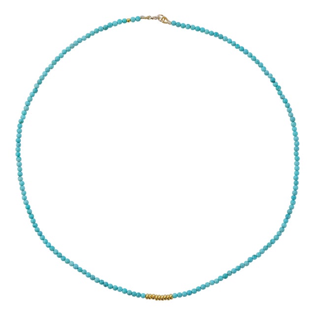 Tiny Turquoise 14k Gold Necklace For Sale
