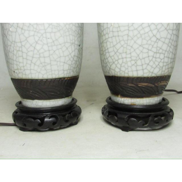 Pair of Chinese Crackle Glaze Lamps For Sale - Image 9 of 16