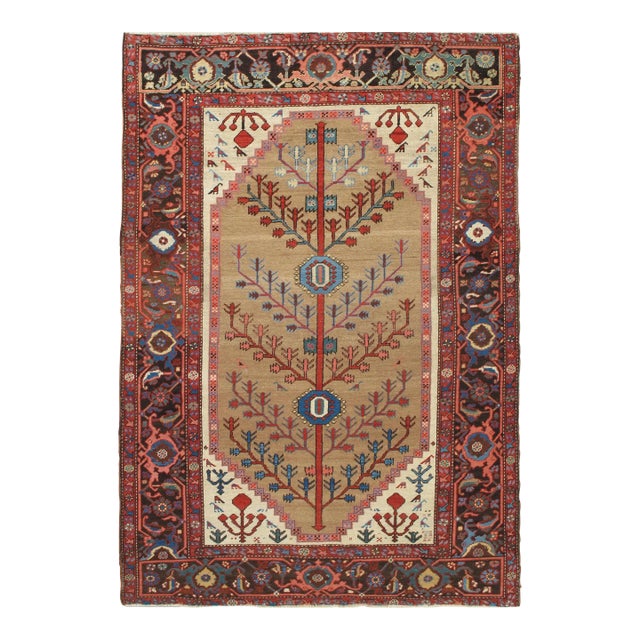 Antique Persian Bakhshaish Carpet, Handmade Wool Oriental Rug, Ivory Light Blue For Sale