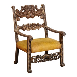 18th Century Vintage Italian Period Baroque Armchair with Carved Details For Sale