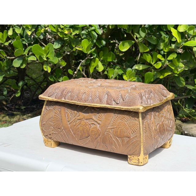 Tommy Bahama Vintage Carved Tropical Foliage & Animal Motif Box For Sale - Image 4 of 10