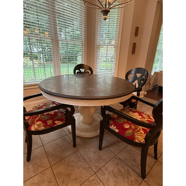 Stone Arhaus Luca 54” Pedestal Table With 4 Arhaus Jordan Bell’Arte Armchairs For Sale - Image 7 of 7