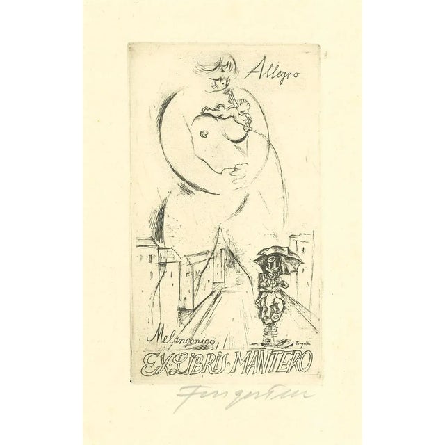 Ex Libris Allegro Melanconico - Original Etching by M. Fingesten - 1930s 1930s For Sale - Image 3 of 3
