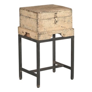 Vintage Indian Teakwood Chest on Iron Legs For Sale