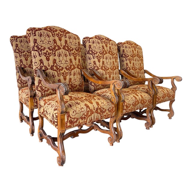 Century Furniture “Amelia” Carved Wood Arm Dining Chairs | Set of 6 For Sale