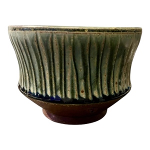 1990s Brad Tucker Cedar Creek Pottery Green Ribbed Bowl-Handmade Nc Studio Art-Glaze