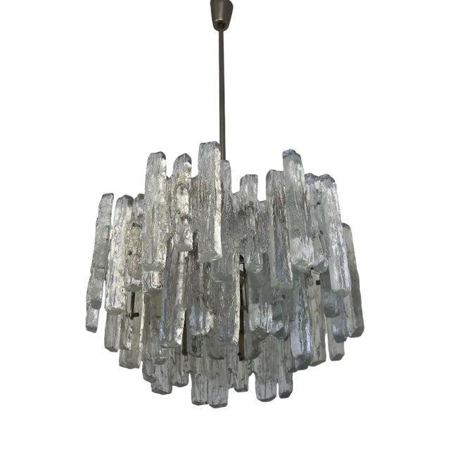 Large Mid-Century Modern Chandelier Ice Glass from J.T. Kalmar, 1960s For Sale