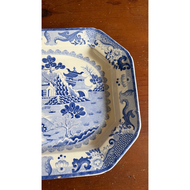 Mason's Ironstone A Large Mason's Ironstone China Blue Transfer Decorated Platter "Turner Willow" Pattern, Circa 1830's For Sale - Image 4 of 18