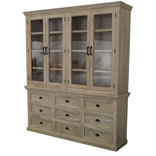 This modern double bookcase is crafted from tall solid wood, featuring four glass doors and functioning as a vitrine,...