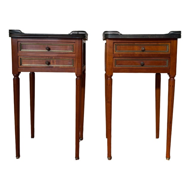 Vintage Louis XVI Bedside Tables in Cherry Wood, 1970s, Set of 2 For Sale
