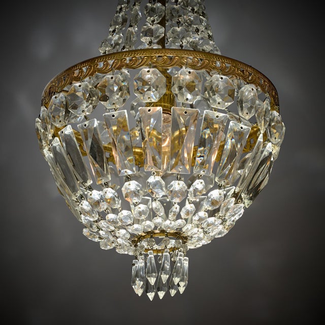 Bronze 1920s French Louis XVI Crystal and Gilt Bronze Basket Chandelier For Sale - Image 8 of 9