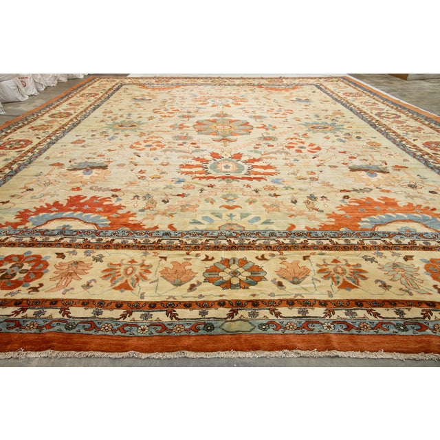Vintage Sultanabad Wool Rug Handmade in Blue With Rust Floral Design For Sale - Image 12 of 12