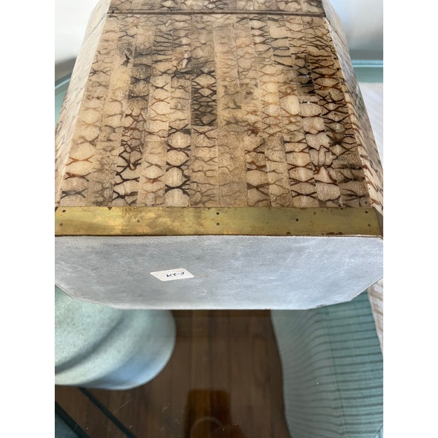 Beige Vintage Faux Shagreen Octagonal Lacquered Box Tessellated Karl Springer Styling For Sale - Image 8 of 9