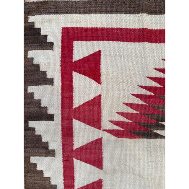 Authentic 1920 Navajo Rug Handwoven Wool Geometric Medallion Design, Red & Ivory For Sale - Image 16 of 18