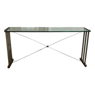 Console Table with Brass Details and Glass Top by Peter Ghyczy, 1970s For Sale