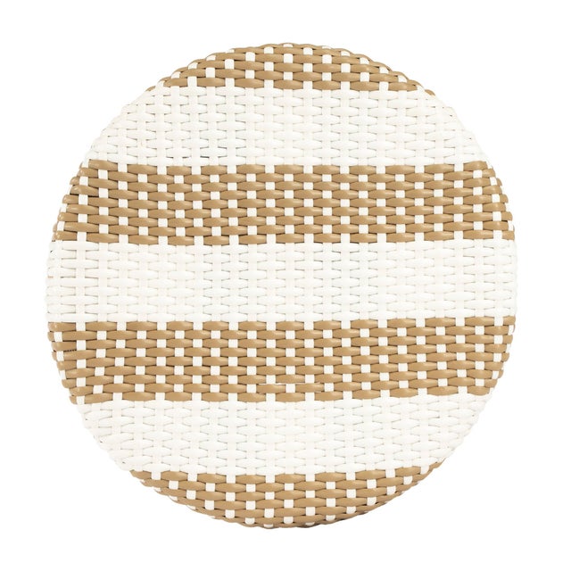 Wood Tobias 24 in. Seat Height Round Rattan Backless Counter Stool, Tan/White Stripe/ Natural Rattan Frame For Sale - Image 7 of 8