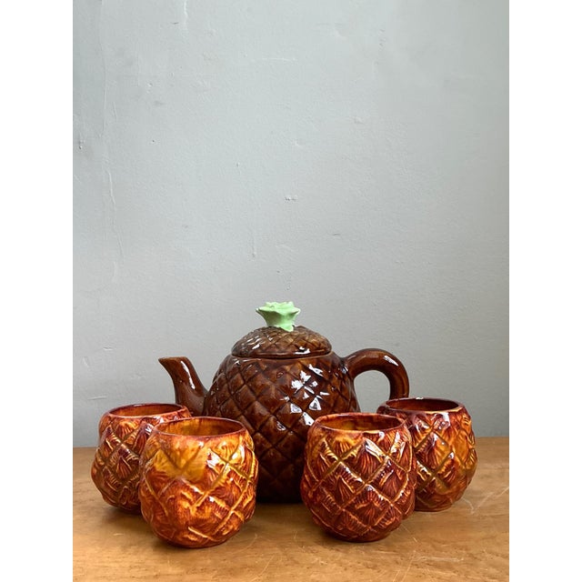 Late 20th Century Vintage Pineapple Ceramic Teapot and Mugs Set For Sale - Image 5 of 13
