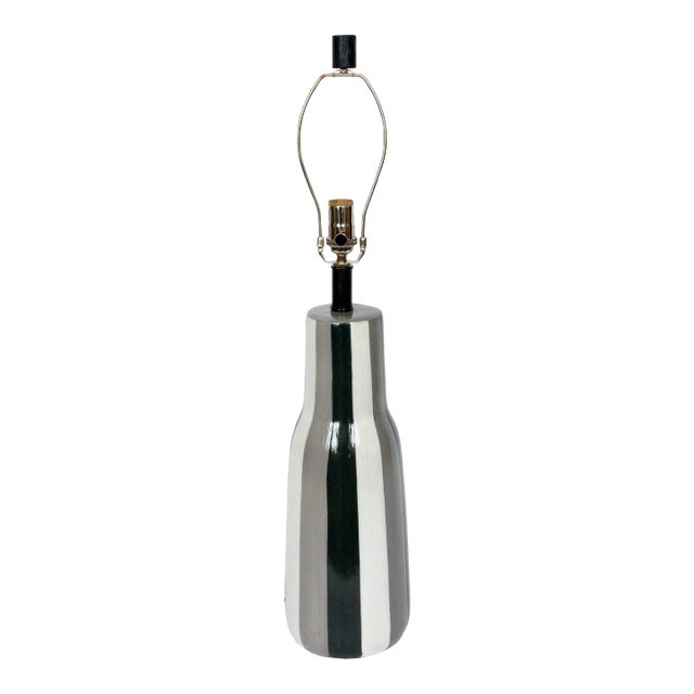 Tall Design-Technics Black, White & Gray Pottery Table Lamp, 1950's For Sale