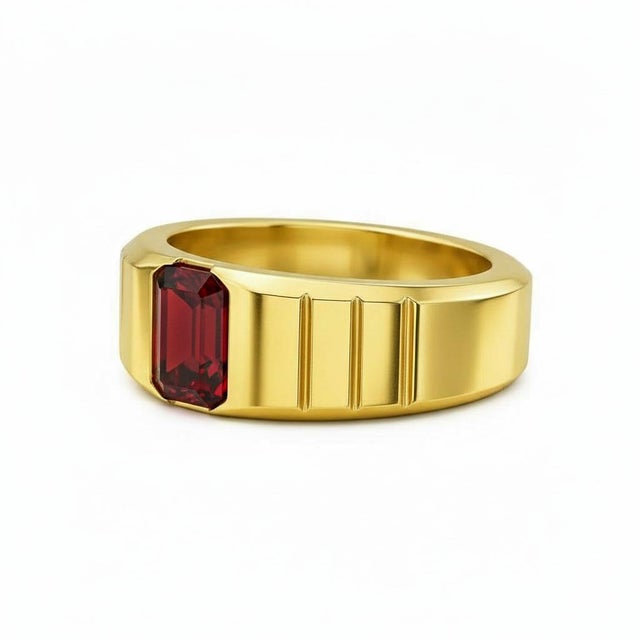 Modern Garnet Solitaire Ring for Men Silver, Gold, Size 9.5 For Sale - Image 3 of 6