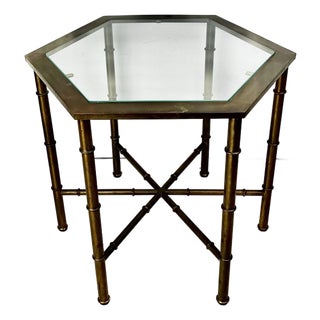 Vintage Mastercraft Brass Hexagonal Faux Bamboo Side Table For Sale