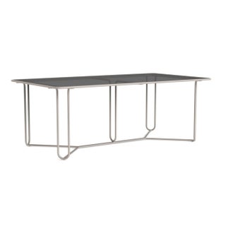 Brown Jordan Walter Lamb Aluminum 43" x 77" Rectangular Dining Table, Glass Top, Dove frame For Sale