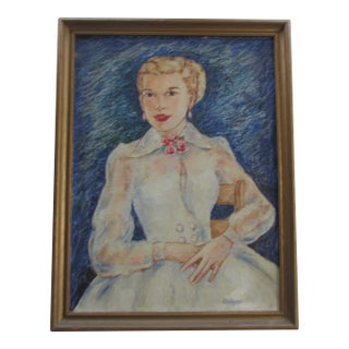 Vintage Mid Century Signed L L Scoggins Portrait of Grace Kelly For Sale