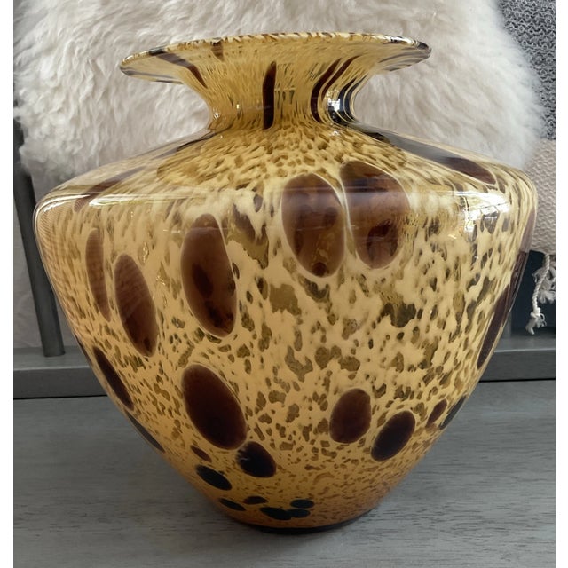 Stunning Mid-Century Modern Italian art glass vase by Azzurra Maestri Vetrai of Empoli, featuring a distinctive tortoise...
