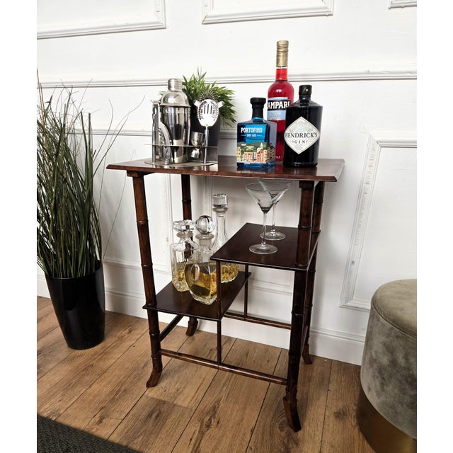Mid-Century Italian Faux Bamboo Wooden Dry Bar Cabinet Table, 1960s For Sale - Image 4 of 9