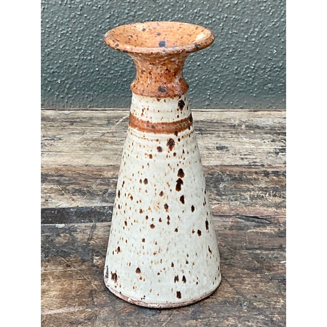White Vintage Original Studio Pottery Stripe Vase For Sale - Image 8 of 12