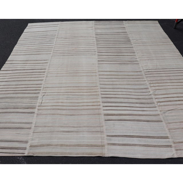 Textile Vintage Turkish Kilim Rug With Subtle Striped Design in Taupe and Soft Gray For Sale - Image 7 of 13