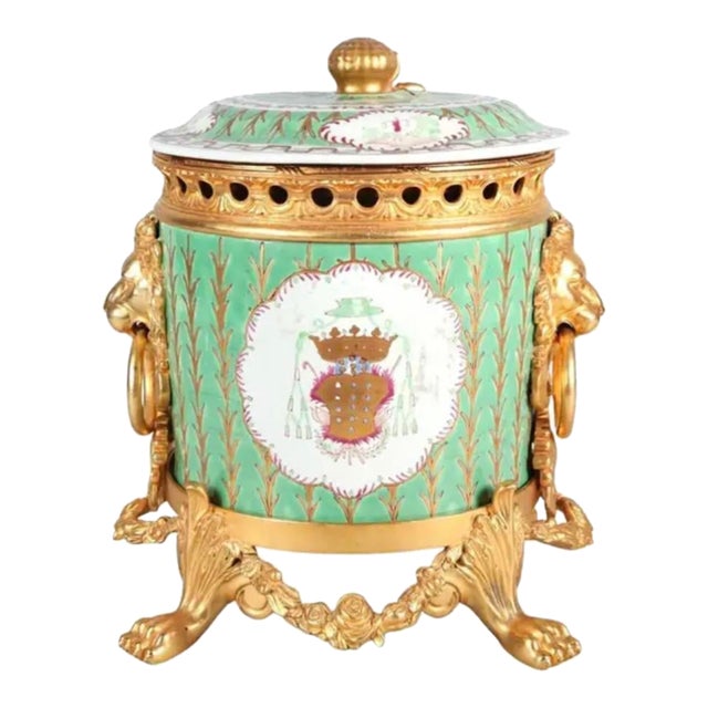 European Porcelain and Gilt Bronze Covered Vessel For Sale