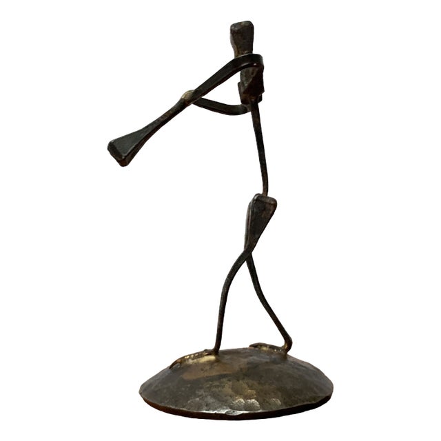 Mid-Century Wrought Iron Horseshoe Nail Art Piper Figurine, 1960s For Sale