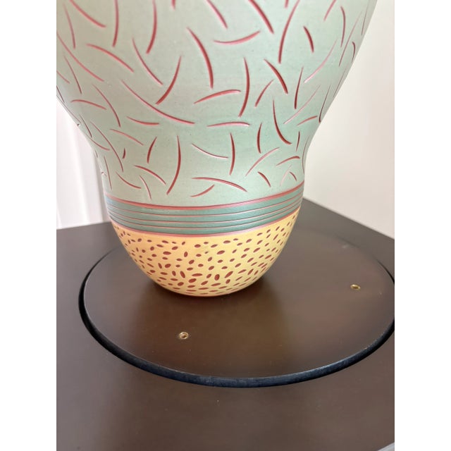 Green Emily Rossheim Vintage Large Sgraffito Terracotta Ceramic Vase Sculpture For Sale - Image 8 of 12