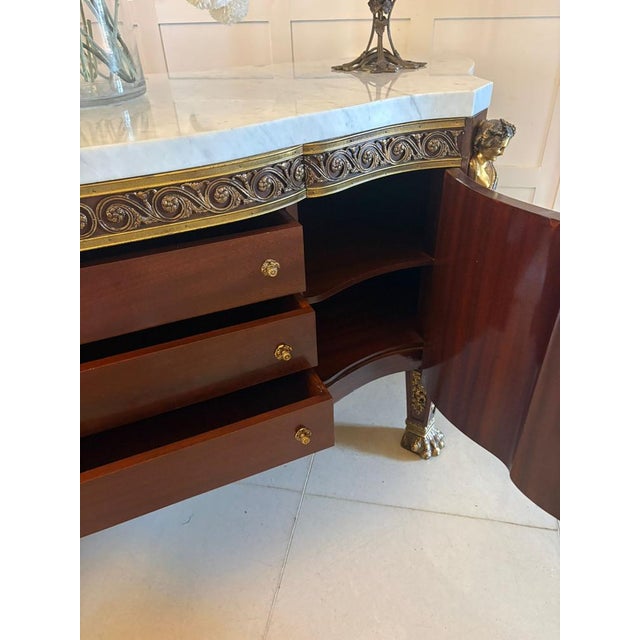 Wood Antique French Ormolu-Mounted Marble Top Sideboard, 1900s For Sale - Image 7 of 18