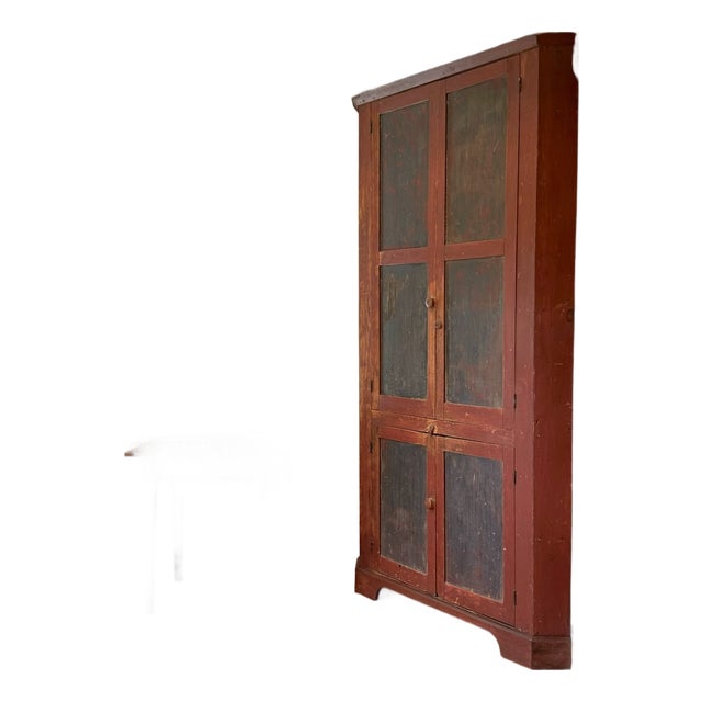 Antique American Primitive Painted Two-Tone Corner Cupboard, Virginia For Sale