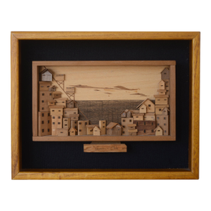 Vintage Mid Century 3-D Valpasairo Cityscape Wood Art