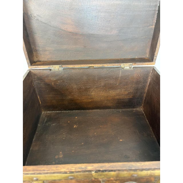 Antique Anglo-Indian Wood and Brass-Bound Trunk, 19th Century For Sale - Image 11 of 15