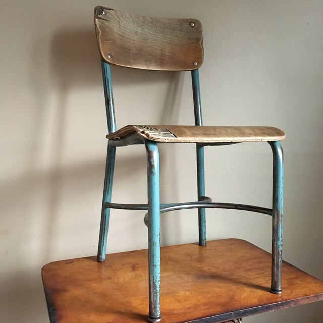 Industrial Vintage Wood & Metal School Chair Chairish