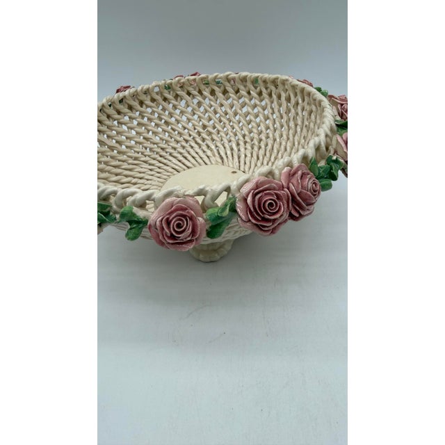 A Vintage Italian Capodimonte Woven Creamware Wedding Basket With Rose Decorations, Circa 1950's For Sale - Image 10 of 12