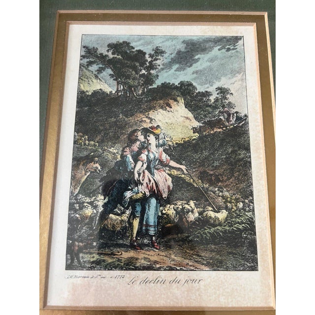 Le Declin Du Jour - Jean-Michel Moreau Le Jeune French Engraved Hand Colored Art Framed Print 1772 18th Century Gold & Bronze Inlay Wooden Frame For Sale - Image 4 of 8